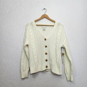 nwt Cream white cable knit button front cardigan sweater size m